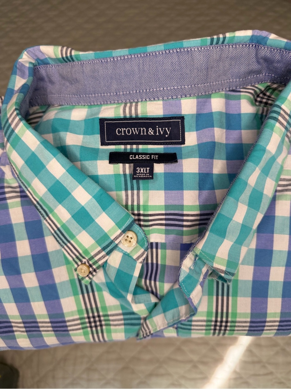 crown & ivy Teal and Blue Plaid Button-Down Shirt - Picture 2 of 2